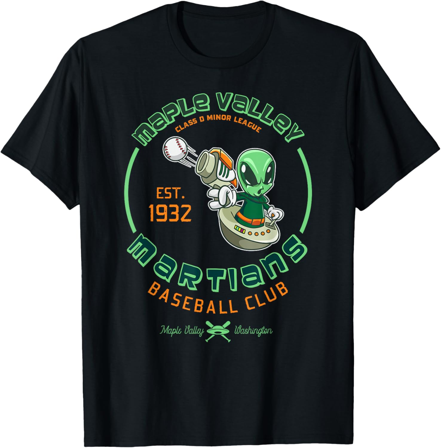 Maple Valley Martians Retro Minor League Baseball Team T-Shirt