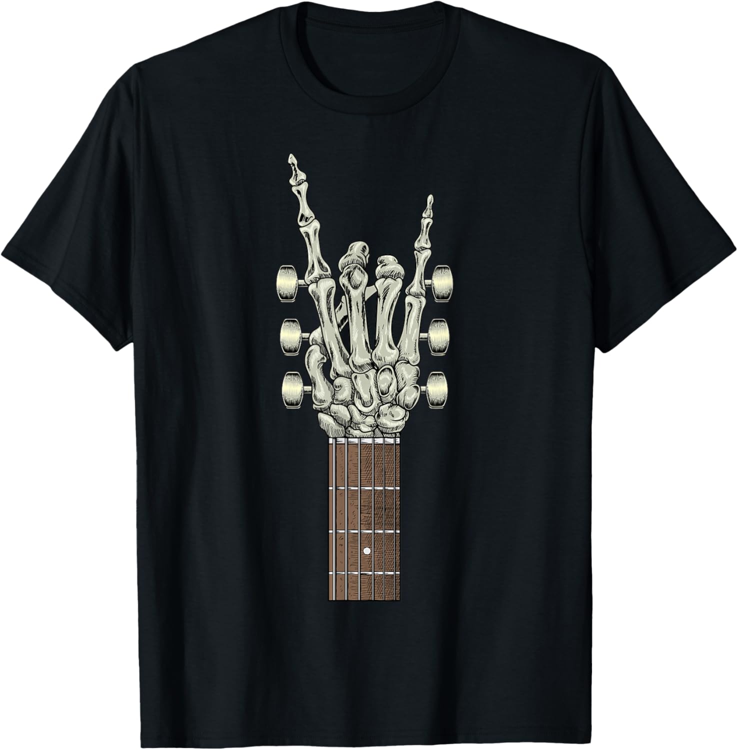 Rock On Skeleton Hand Guitar Gifts Men Guitarist Rock Band T-Shirt