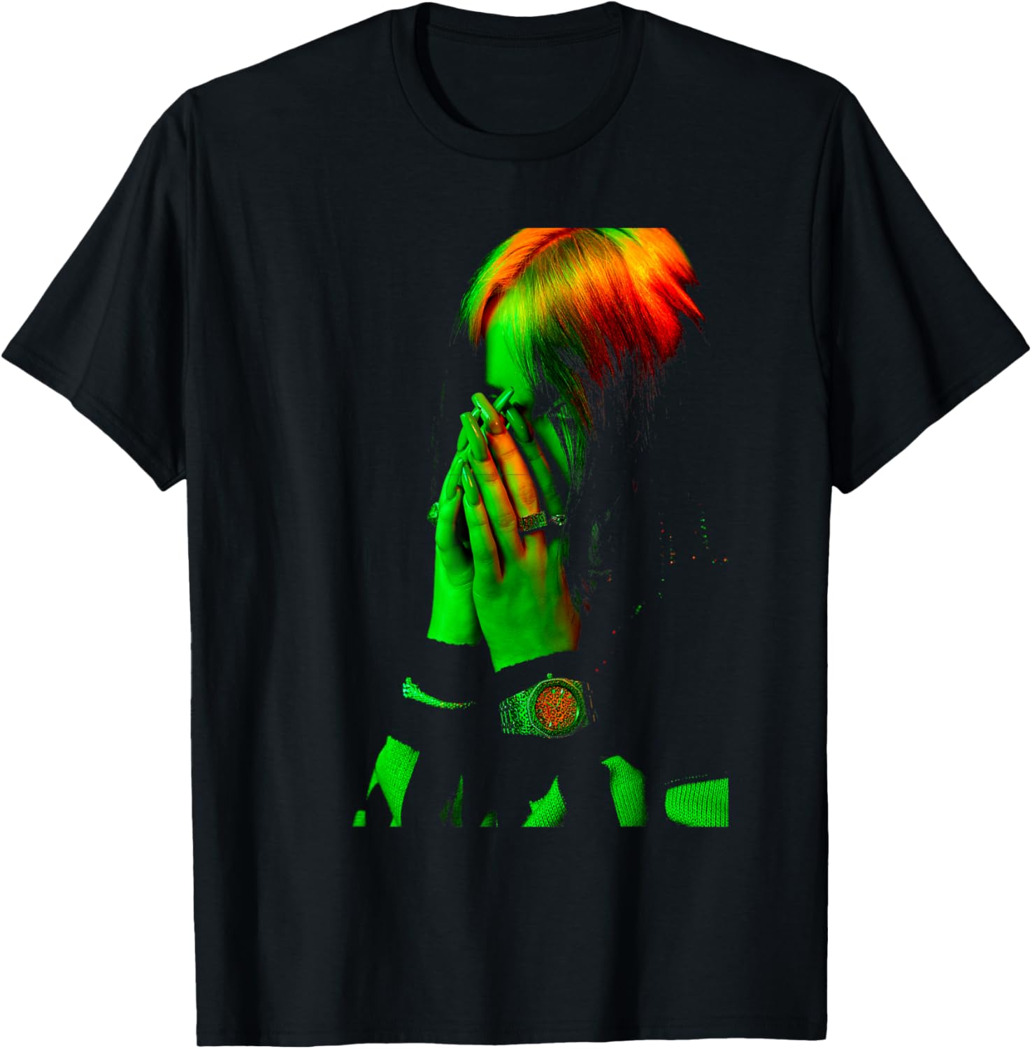 Official Billie Eilish Hand Face Photo Black T-Shirt